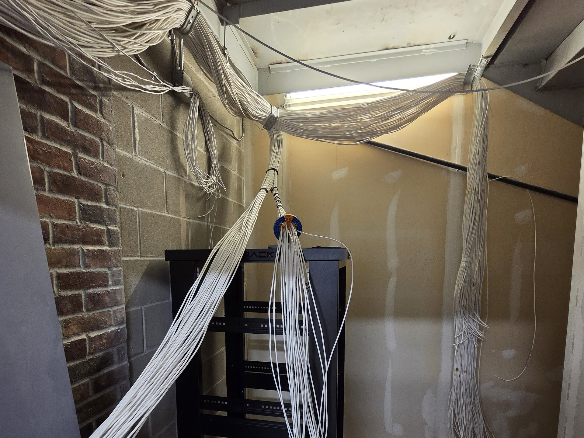 Empty open rack, cable waterfall WIP